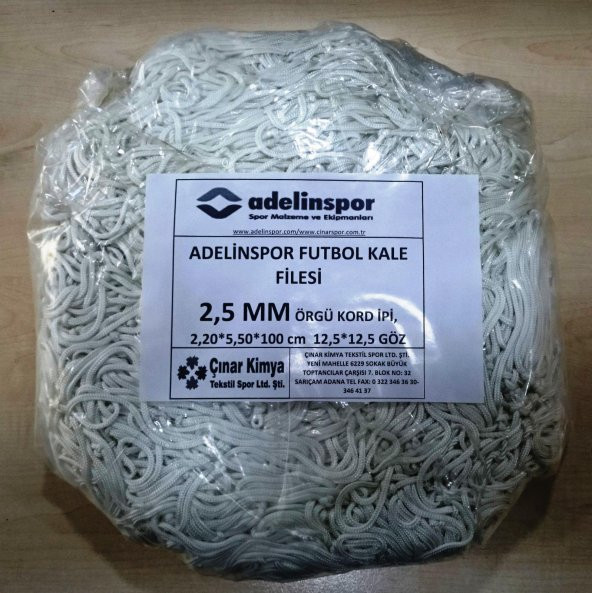 Adelinspor Futbol Kale Filesi 2,5 mm Kord İp 5,5*2,20*0,8 m ürün görseli 1