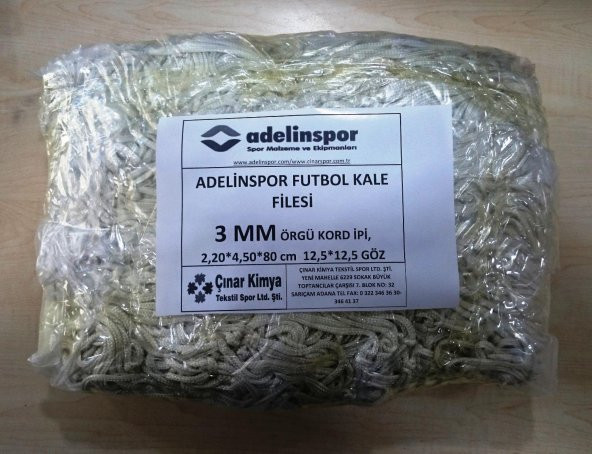 Adelinspor Futbol Kale Filesi 3 mm Kord İpi 4,50*2,20*0,8 m ürün görseli 1