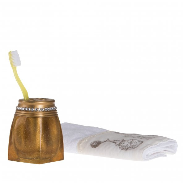 YJS090-B1 DİŞ FIRÇALIK TAŞLI ALTIN POLİRESİN 7X7X10CM ürün görseli 1