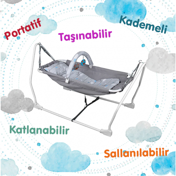 Norfolk Baby Sleep Oyuncaklı Sallanır Bebek Beşiği Hamak Beşik Sallanır Bebek Hamağı Gri ürün görseli 1