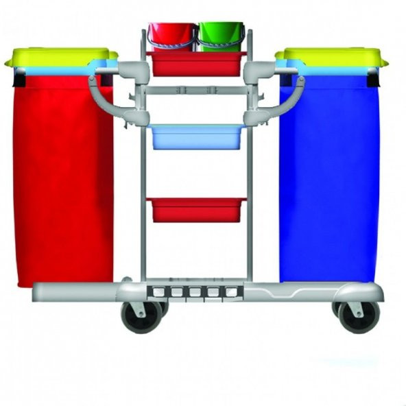 Safell SF3302 Çift Brandalı Plastik Kat Hizmet Ve Temizlik Arabası - Çöp Toplama Arabası ürün görseli 1