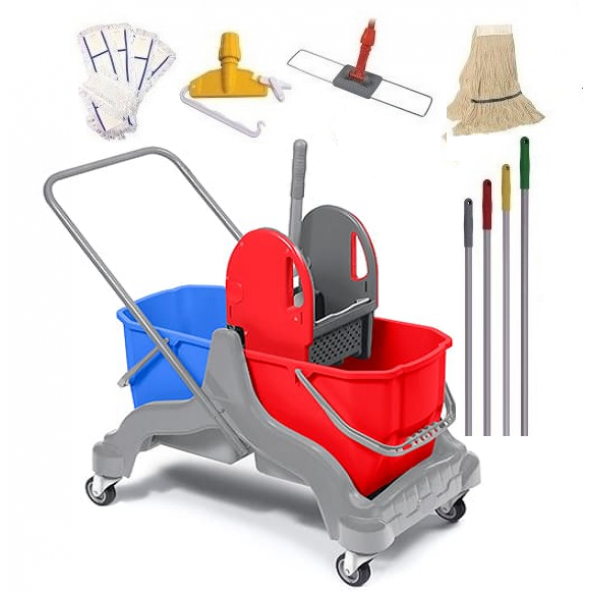 Safell Çift Kovalı Temizlik Arabası - Plastik Paspas Arabası Presli Full Set -25 L ürün görseli 1