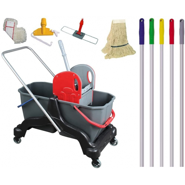Safell Çift Kovalı Temizlik Arabası - Paspas Arabası Full Set - Mop - Presli - 20 Lt ürün görseli 1