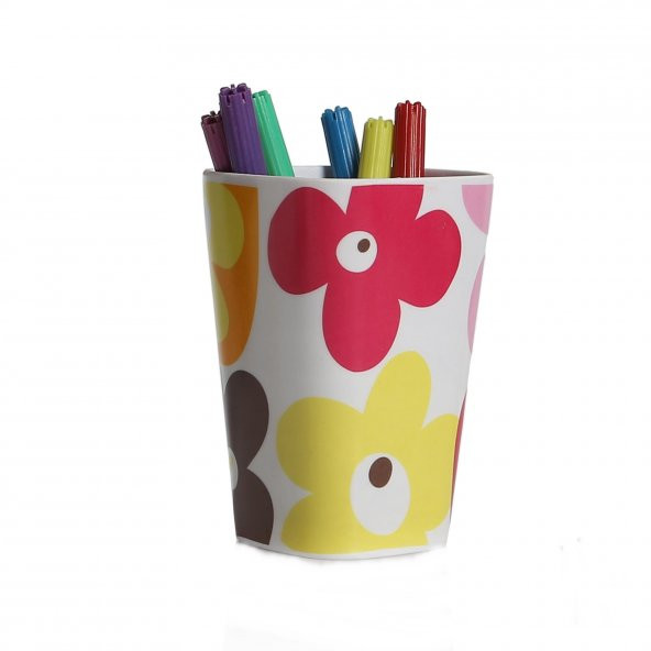 HK5009KP2-K KALEMLİK KIRMIZI PAPATYA DESENLİ OFİS GERECİ 7X7X11CM 300ML ürün görseli 1