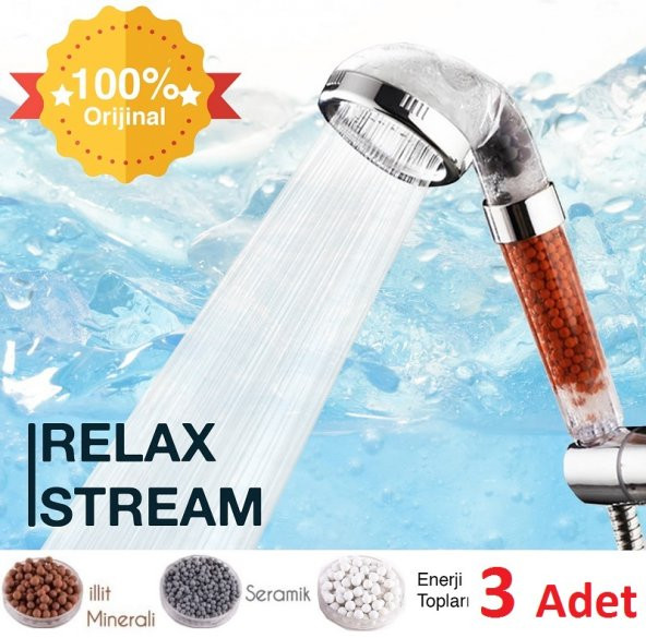 Relax Stream %50 Su Tasarruflu Duş Başlığı - Kokulu ve Arıtmalı Banyo Duş Başlığı - 3 ADET ürün görseli 1