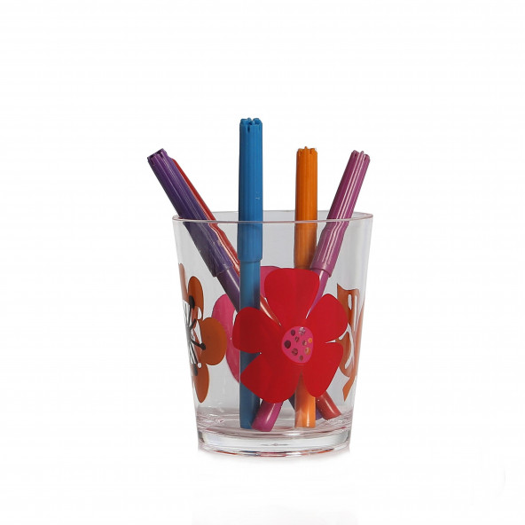 RF2742-7282-K KALEMLİK KIRMIZI PAPATYA DESENLİ OFİS GERECİ 8X8X9CM 350ML ürün görseli 1