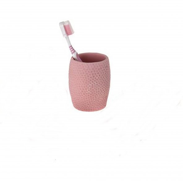 DT0082PB DİŞ FIRÇALIK''MACUNLUK PEMBE PETEK DESENLİ POLİRESİN 8X8X10CM 400ML ürün görseli 1