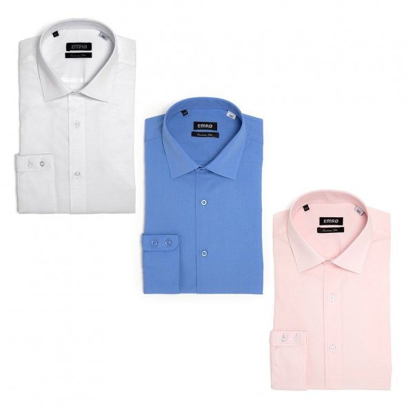 PINGÖMLEK KENSINGTON MONTELLO VESTA COMBO 36 ÜÇLÜ SET ERKEK GÖMLEK DESENLİ BEYAZ ORTA MAVİ PEMBE ürün görseli 1