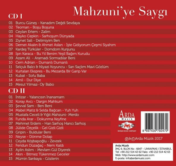 MAHZUNİYE SAYGI - ÇEŞİTLİ SANATÇILAR (2 CD) - Resim 2