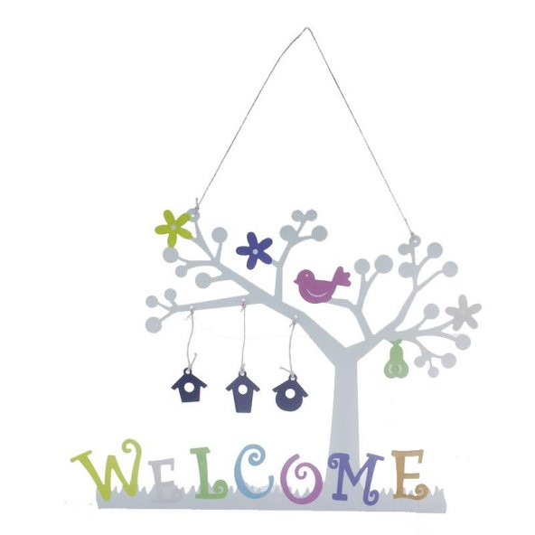 Welcome Yazılı Metal Ağaç Kapı Süsü 27x21cm ürün görseli 1