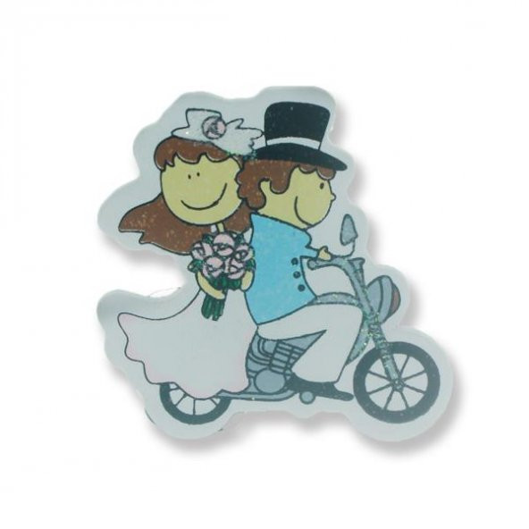 Ahşap Sticker Motorda Gelin Damat 12 Adet ürün görseli 1