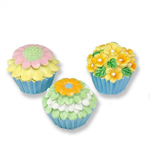 6 Adet Karışık Çiçekli Cupcake Biblo ürün görseli 1