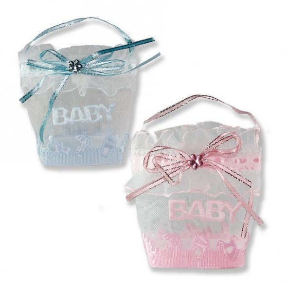 12 Adet 6x7cm Baby Yazılı Kumaş Hediyelik Çanta ürün görseli 1
