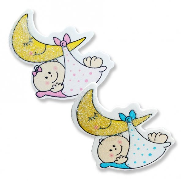 Simli Ahşap Sticker Bebek Ve Aydede 12 Adet ürün görseli 1