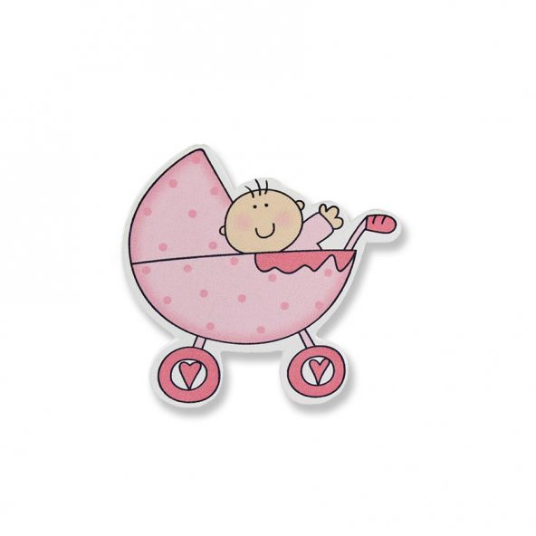 12 Adet Ahşap Sticker Pusette Bebek 8x8cm ürün görseli 1