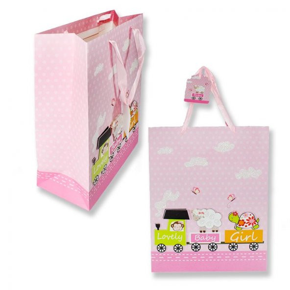 Trenli Pembe Büyük Karton Çanta 26x32cm 1 Adet ürün görseli 1