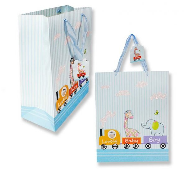 Trenli Mavi Büyük Karton Çanta 26x31cm 1 Adet ürün görseli 1