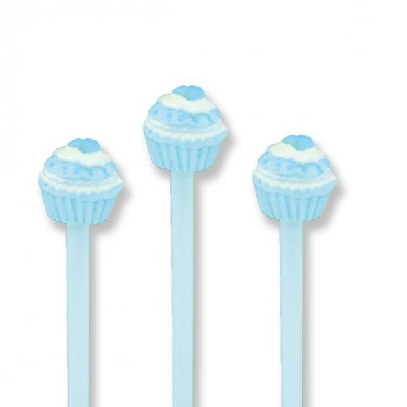 12 Adet Mavi Kalpli Cupcake'li Kurşun Kalem ürün görseli 1