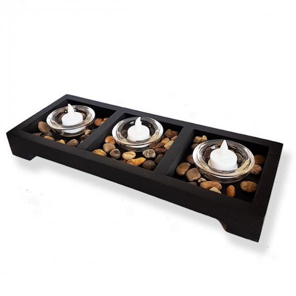 Dekoratif 3 Bölmeli Cam Mumluk Ve 3 Led Mum ürün görseli 1