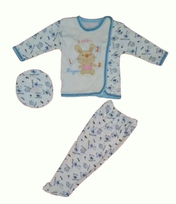 Beyzi Erkek Bebek Pijama Takımı Ayaklı Şapkalı 3 Parça 0-4 Aylık ürün görseli 1