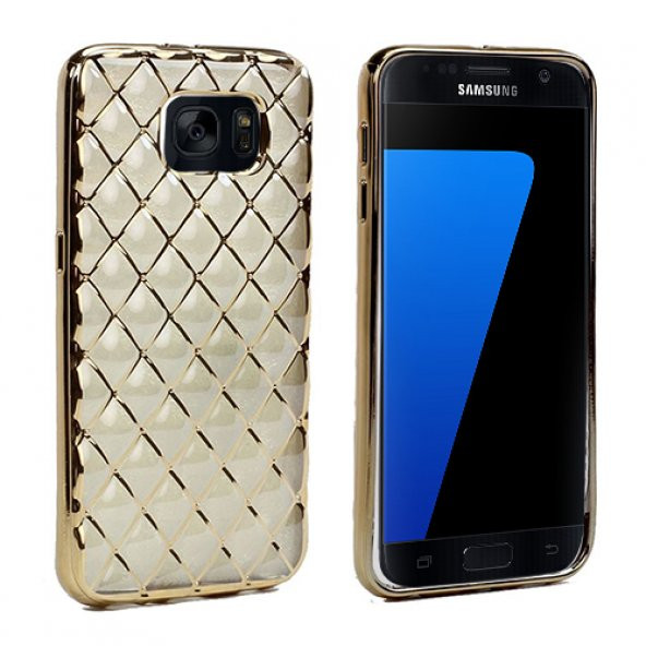 FitCase Samsung Galaxy S7 (G930) Kılıf Laser Baklava Desenli Gold ürün görseli 1