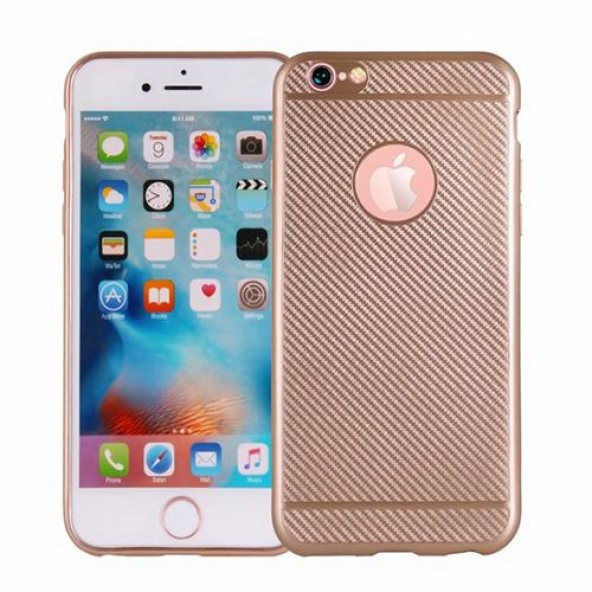 FitCase iPhone 6-6s Plus Carbon Desen  Arka Kapak Gold ürün görseli 1