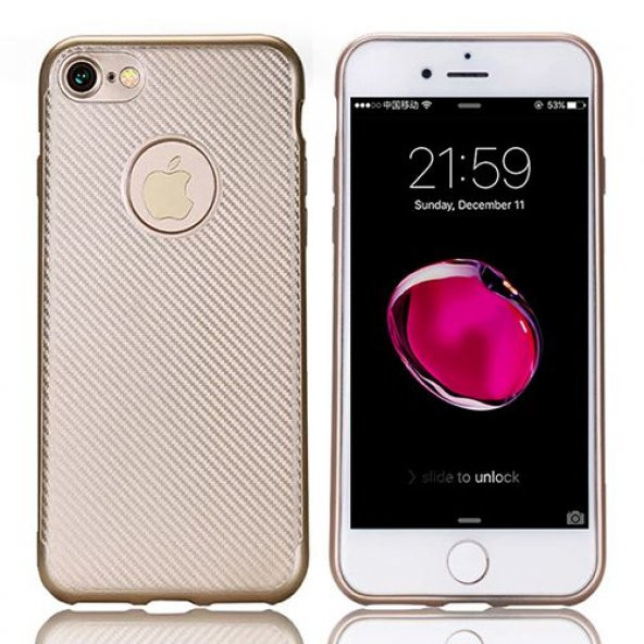 FitCase iPhone 7-8 Carbon Desen Arka Kapak Gold ürün görseli 1