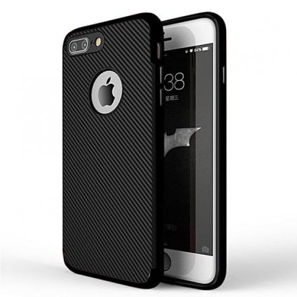 FitCase iPhone 7-8 Plus Carbon Desen Arka Kapak Siyah ürün görseli 1