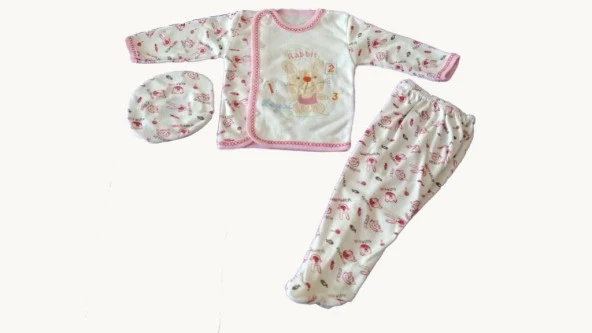 Beyzi Kız Bebek Pijama Takımı Ayaklı Şapkalı 3 Parça 0-3 Aylık ürün görseli 1