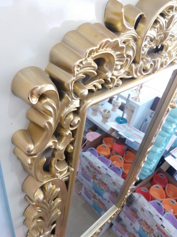 Büyük Dev Sarı Yaldız Rustik Boy Banyo Salon Komodin Duvar Aynası ürün görseli 1