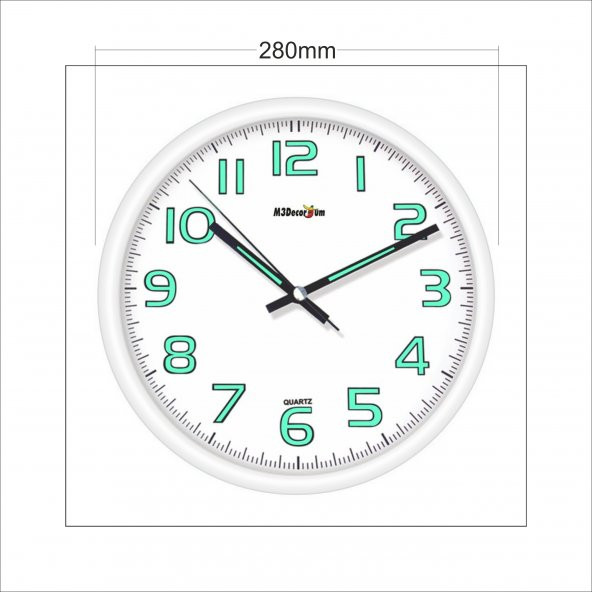 White Frame Beyaz Fosforlu Phosphorous Wall Clock Duvar Saati - Resim 2