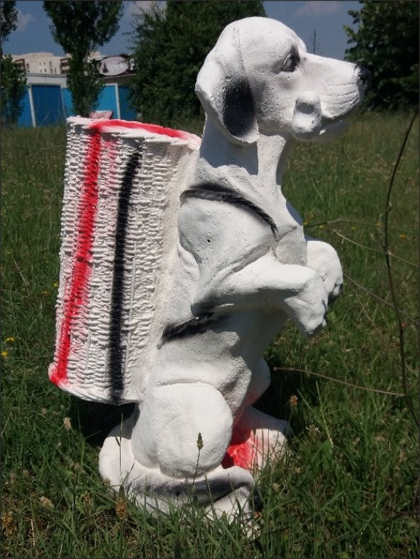 Kemikli Sevimli Köpek İç Dış Mekan 55cm Şemsiyelik Sepetli Heykel ürün görseli 1