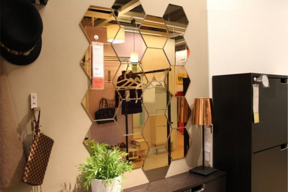Altıköşe Altıgen Geometrik Hexagon 4 mm Cam 18x16 Duvar Boy Aynası ürün görseli 1