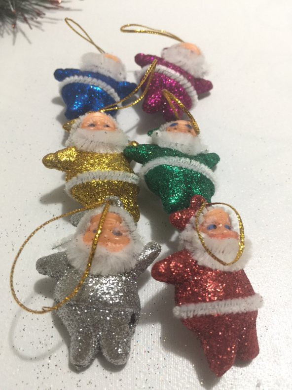 Renkli Küçük Noel Baba 6 Parça Yılbaşı Ağacı Ağaç Süsü Süsleri ürün görseli 1