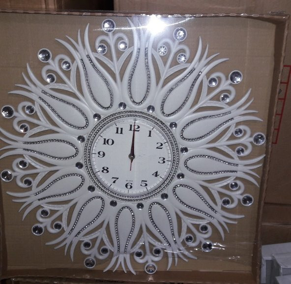 55cm Fas Osmanlı Lale Motifli Çok Taşlı Gösterişli Duvar Saati ürün görseli 1