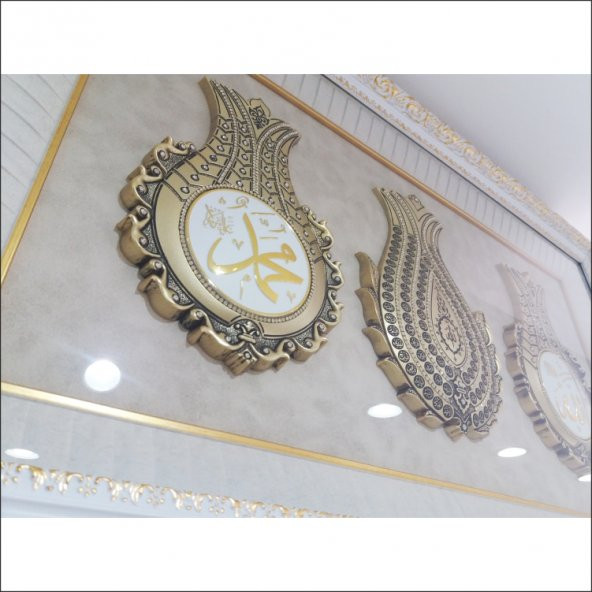 61x97cm Esmalı Kristal Taşlı Oyma Çerçeveli Üçlü Lale Tablo Pano ürün görseli 1