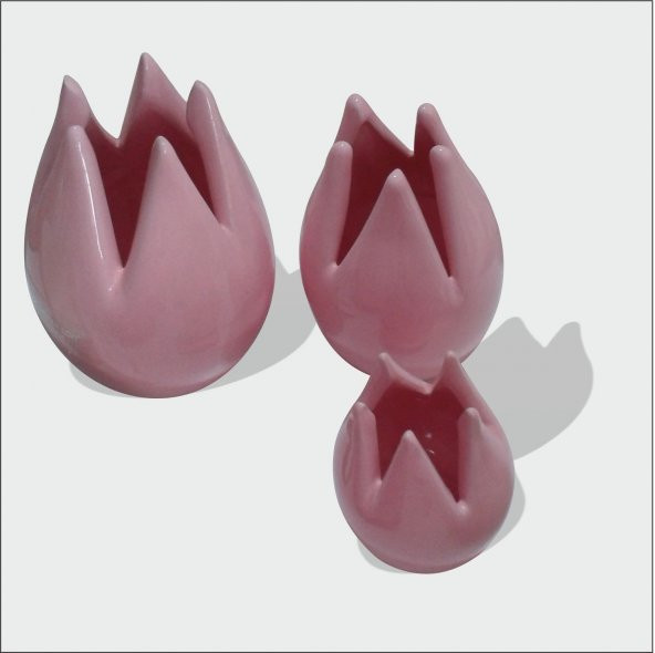 Seramik Pembe Laleler Kartvizitlik Set Biblo 18cm - 15cm - 8cm ürün görseli 1