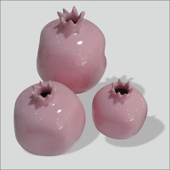 Seramik 3 lü Pudra Pembe Bereket Narı Biblo 15cm - 12cm - 8 cm ürün görseli 1