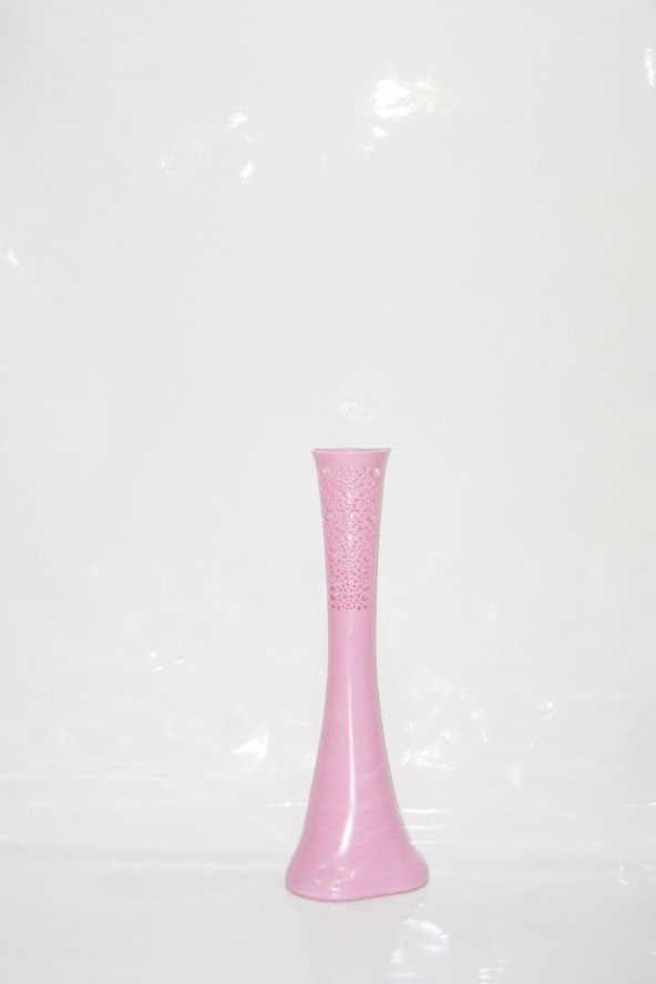 60 cm Uzun Desenli İşlemeli Pudra Pembe Fil Ayağı Köşe Vazosu ürün görseli 1