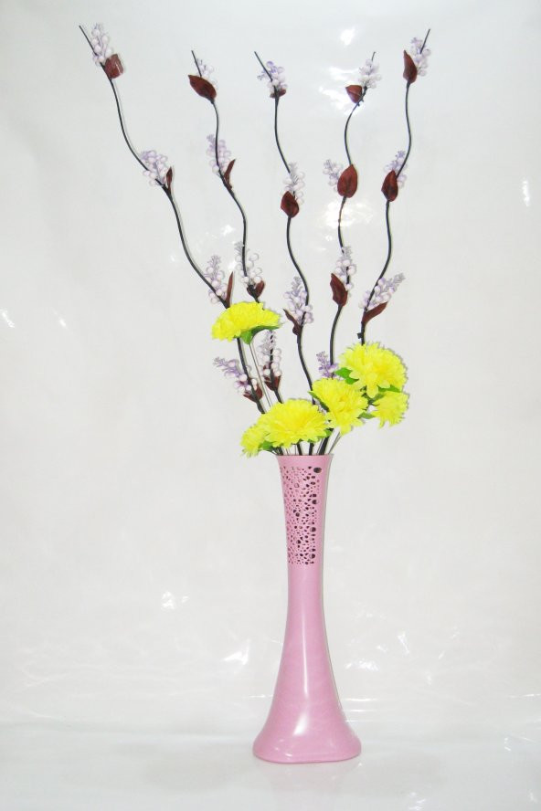 60 cm Pudra Pembe Desenli Uzun Vazo 5 Adet Mor Üzüm Sarı Ortanca ürün görseli 1