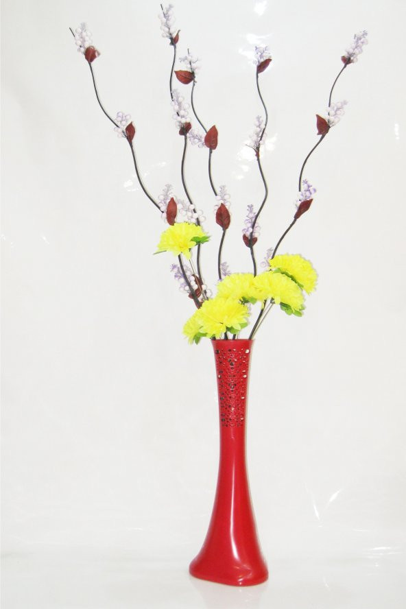 60 cm Desenli Kırmızı Vazo 5 adet Mor Üzüm Sarı Çiçek ürün görseli 1