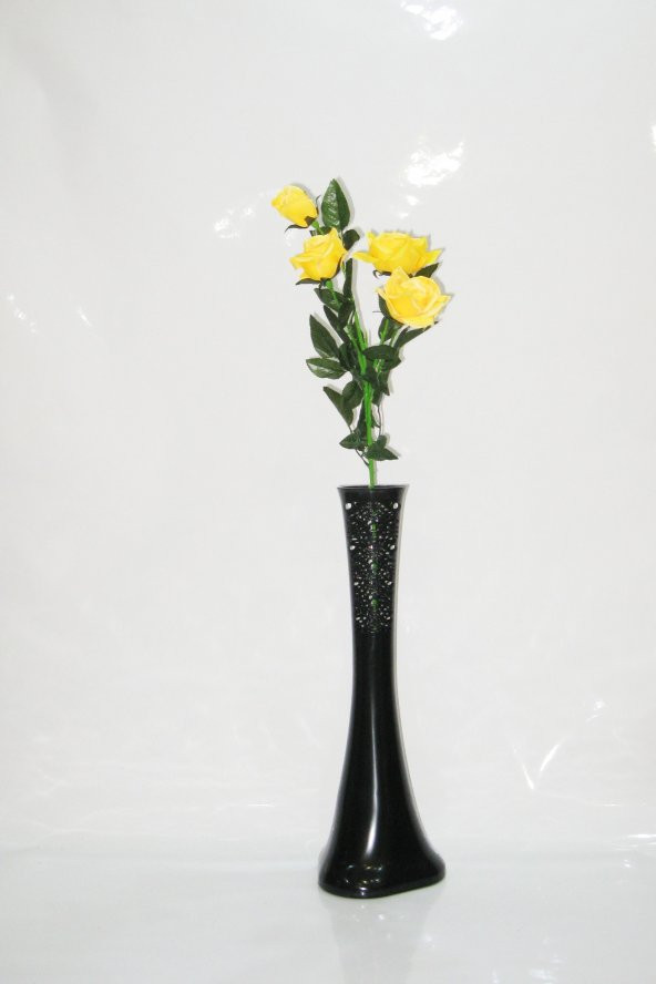 60 cm Siyah Desenli Vazo Sarı Gül ürün görseli 1