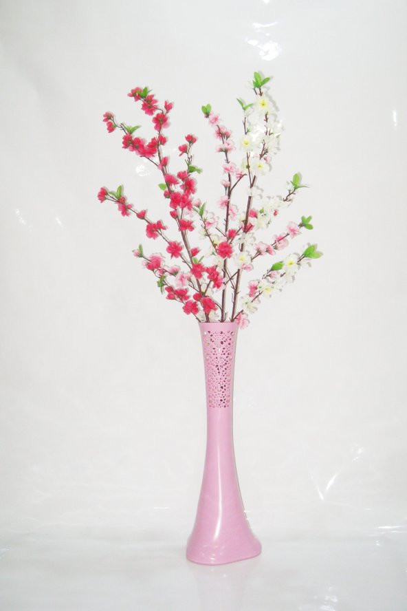 60 cm Desenli Pembe Vazo Üç Renk Bahar Dalı ürün görseli 1