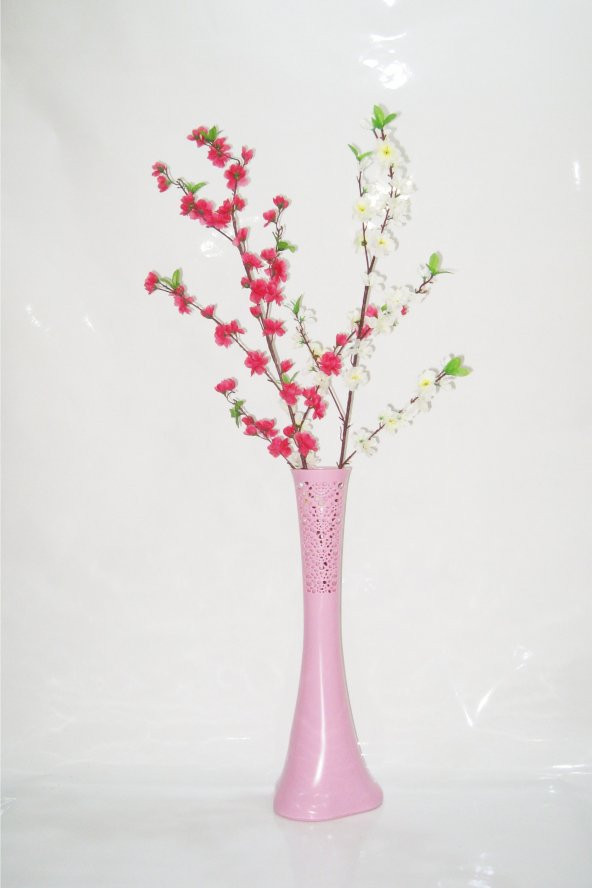 60 cm Pembe Desenli Vazo Beyaz Pembe Bahar Dalı ürün görseli 1