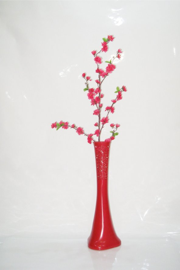60 cm Kırmızı Desenli Vazo Fuşya Bahar Dalı ürün görseli 1