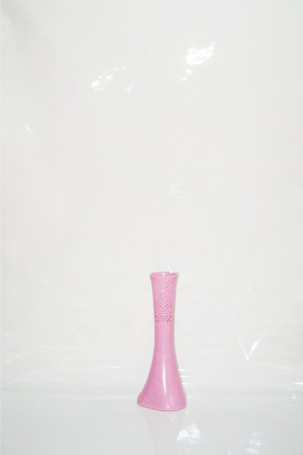 Uzun 40 cm Pembe İşlemeli Fil Ayağı Delikli Desenli Konik Dengeli Vazo ürün görseli 1
