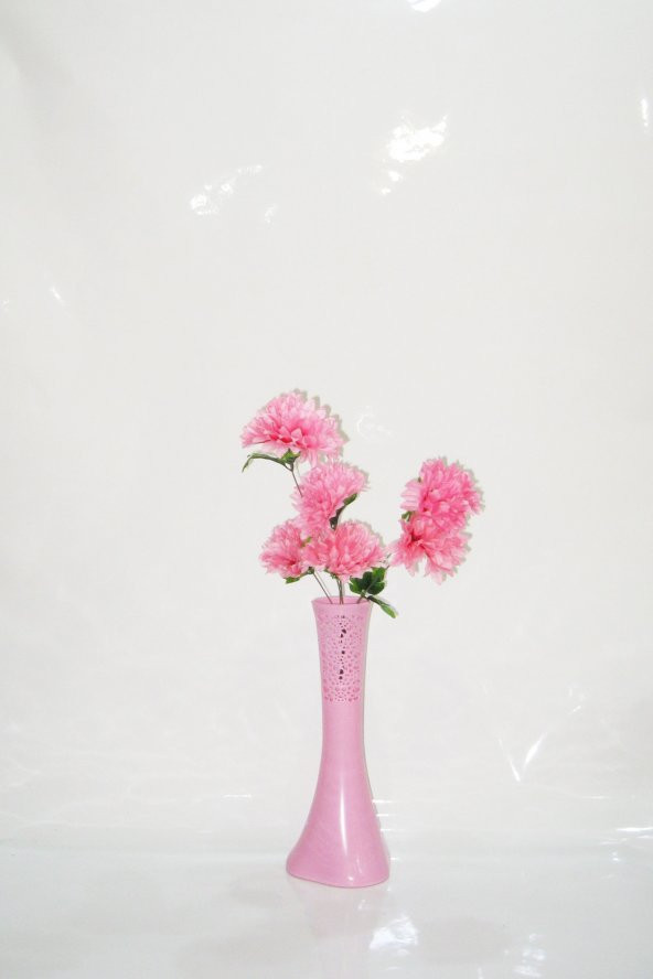 Uzun 6 Başlı Pembe Çiçek 40 cm Pembe İşlemeli Derin Desenli Vazo ürün görseli 1