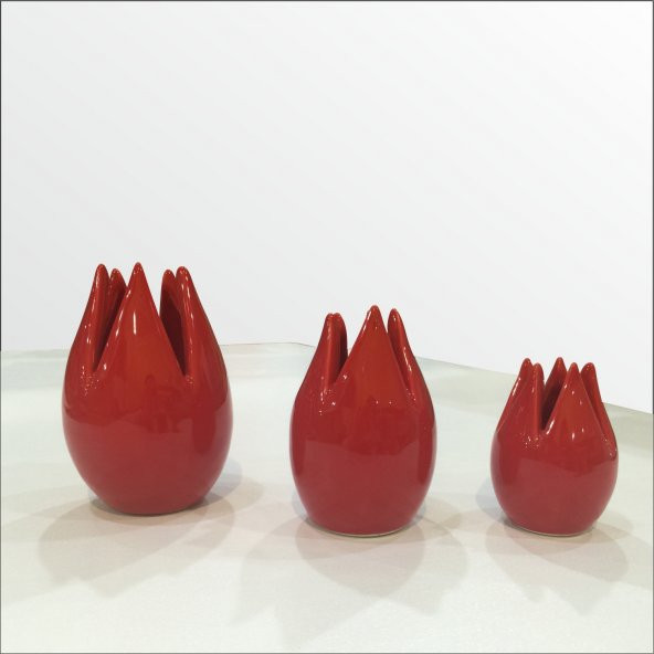 3 Kırmızı Laleler Kartvizitlik Biblo Set 13cm - 11cm - 8,5 cm ürün görseli 1