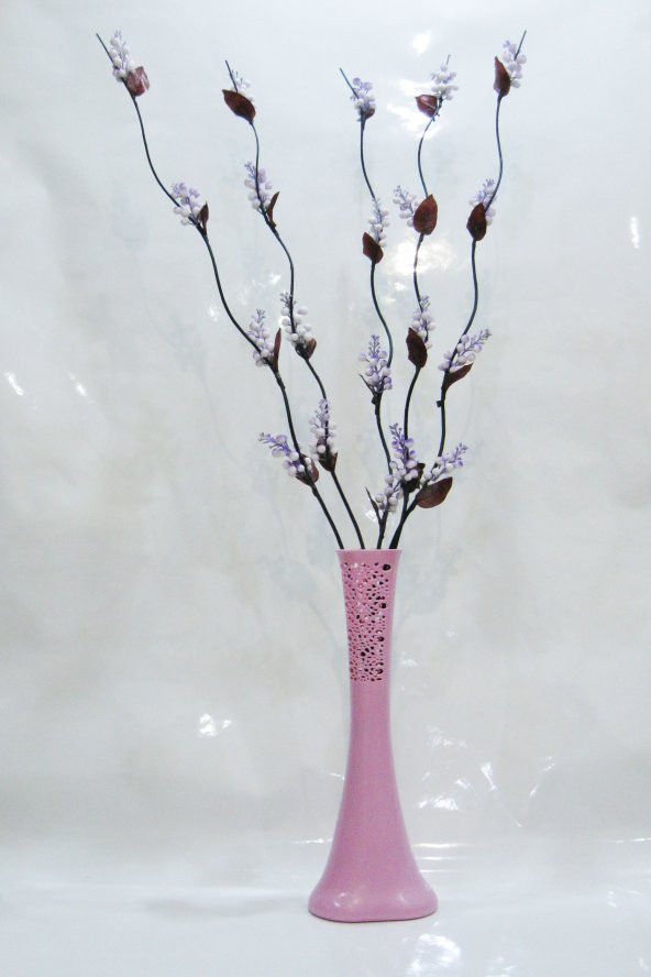 5 Mor 20 Salkım Üzüm Dallarında 60 cm Pembe Desenli Uzun Vazo ürün görseli 1
