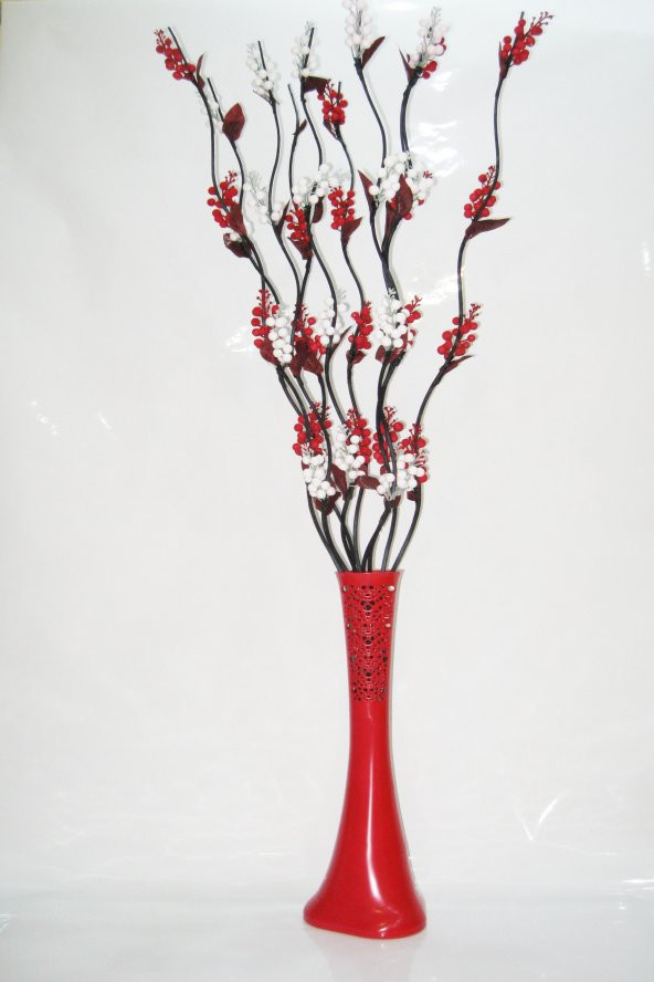 60 cm Kırmızı Desenli Vazo 5 Kırmızı 5 Beyaz Üzüm Çiçek ürün görseli 1